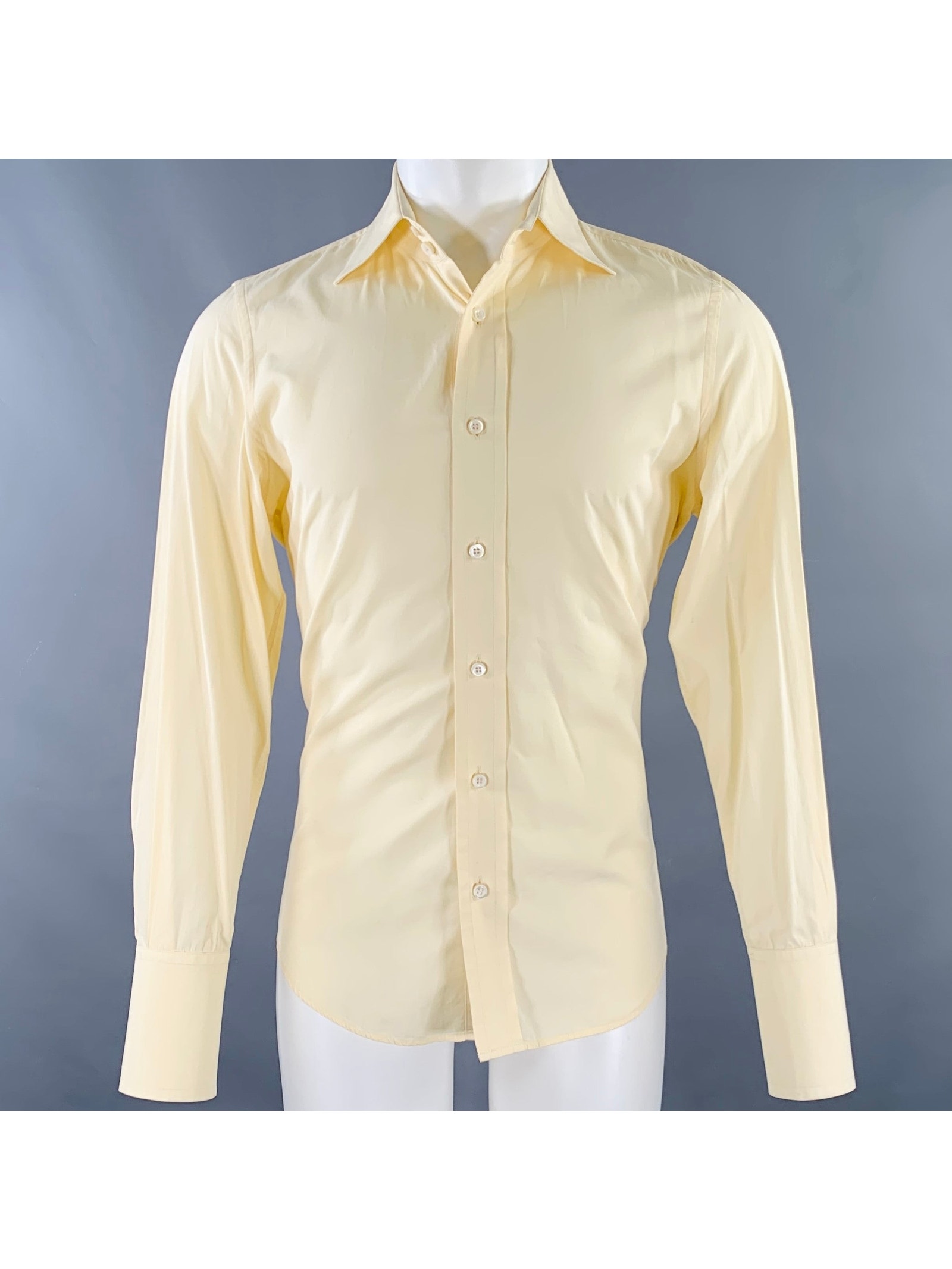 Dsquared2 Size 38 Yellow Cotton Curved Cutaway Long Sleeve Shirt